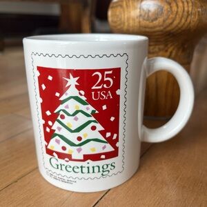 Vintage 1990 U.S. postage stamp Christmas mug